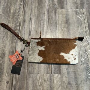 American Darling Brown and White Cowhide Wristlet